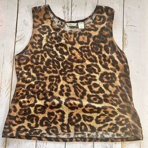 Sz L Laura Ashley Leopard Print Sleeveless Top - Brown & Black